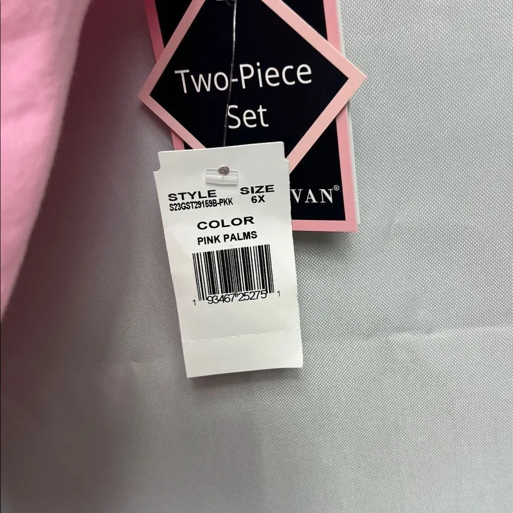 Andy And Evan pink 2-piece ruffle skirt set with shorts underneath pink palm NWT